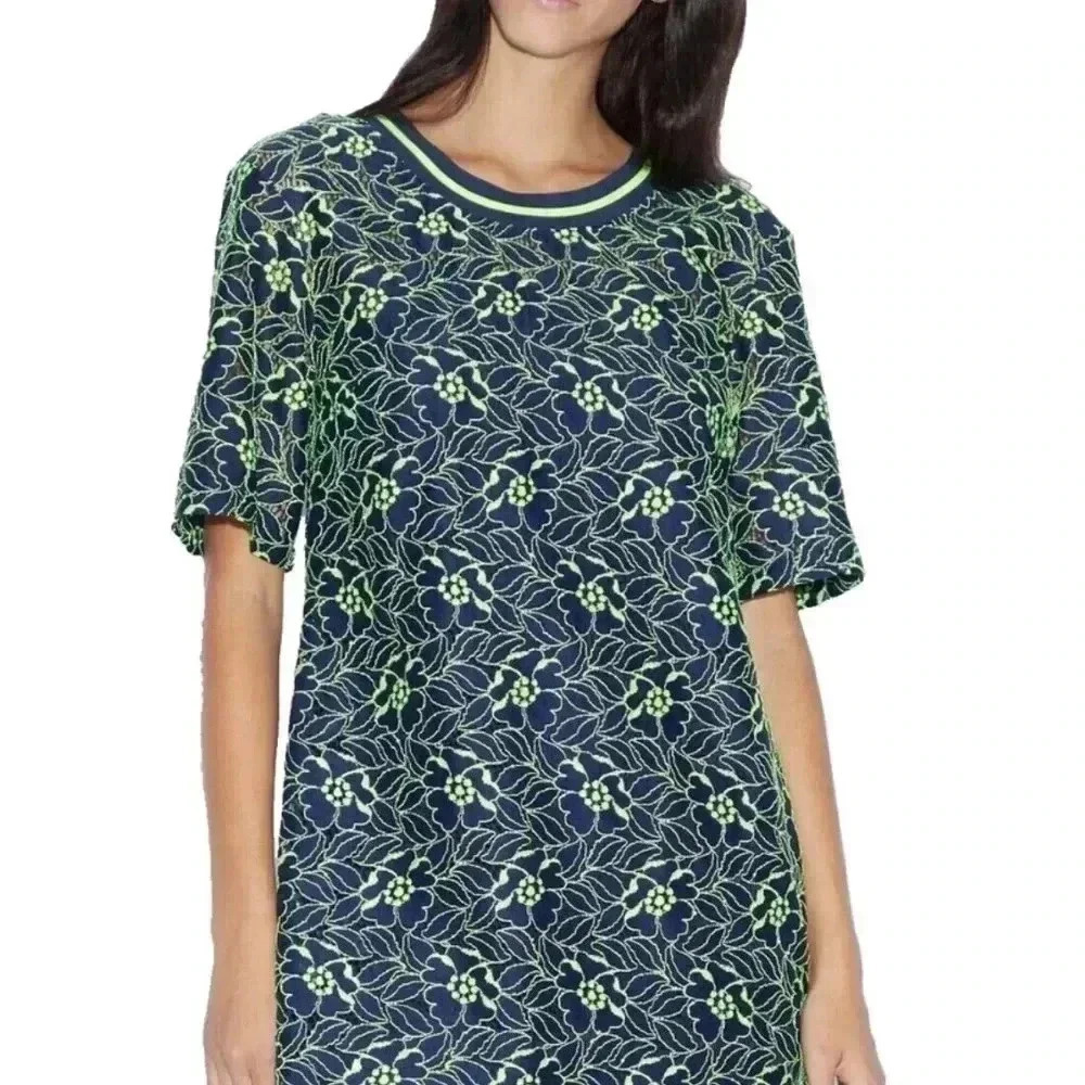 Armani Exchange Dress Floral Lace Shift Navy Lime Green Womens 6